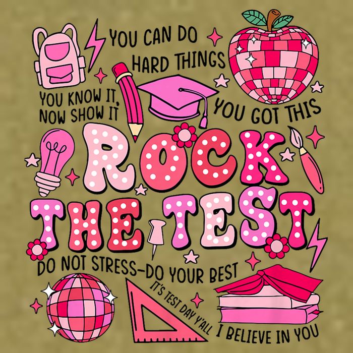 Rock The Test Testing Day Don't Stress Do Your Best Teach.er Garment-Dyed Women's Muscle Tee