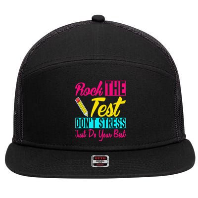 Rock The Test Dont Stress Just Do Your Best Testing Day 7 Panel Mesh Trucker Snapback Hat