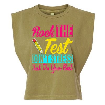 Rock The Test Dont Stress Just Do Your Best Testing Day Garment-Dyed Women's Muscle Tee