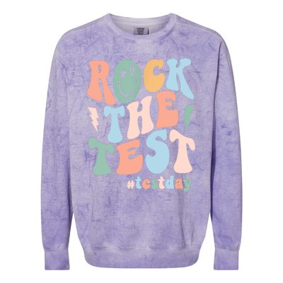 Rock The Test Testing Day Retro Motivational Teacher Student Colorblast Crewneck Sweatshirt