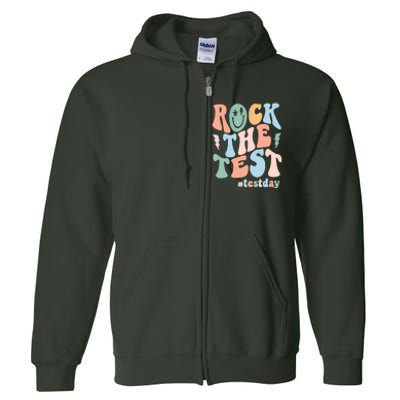 Rock The Test Testing Day Retro Motivational Teacher Student Full Zip Hoodie