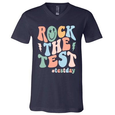 Rock The Test Testing Day Retro Motivational Teacher Student V-Neck T-Shirt