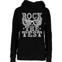 Rock The Test Testing Day Retro Motivational Womens Funnel Neck Pullover Hood