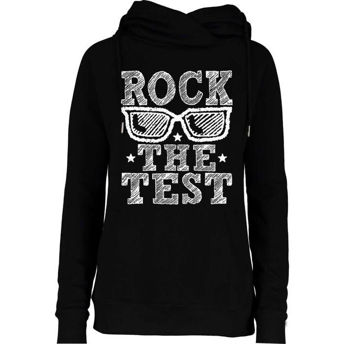 Rock The Test Testing Day Retro Motivational Womens Funnel Neck Pullover Hood