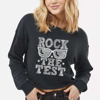 Rock The Test Testing Day Retro Motivational Cropped Pullover Crew