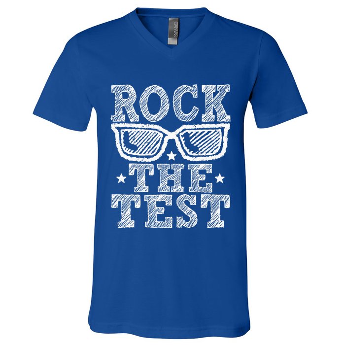 Rock The Test Testing Day Retro Motivational V-Neck T-Shirt
