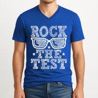 Rock The Test Testing Day Retro Motivational V-Neck T-Shirt