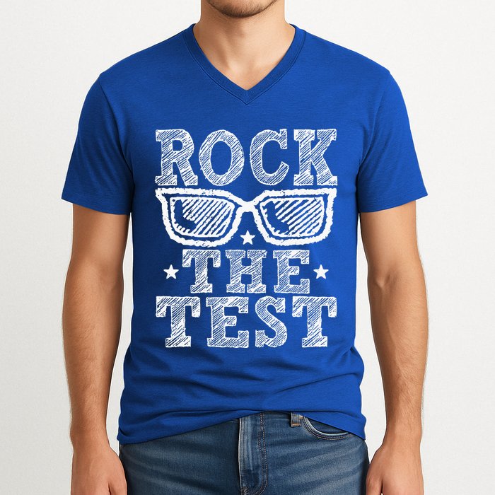 Rock The Test Testing Day Retro Motivational V-Neck T-Shirt