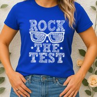 Rock The Test Testing Day Retro Motivational Womens T-Shirt
