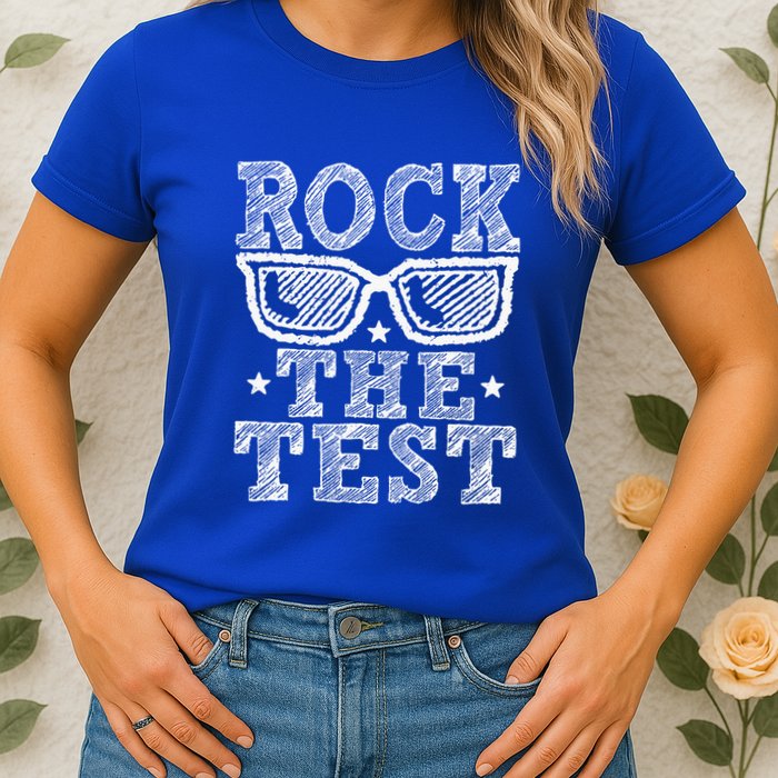 Rock The Test Testing Day Retro Motivational Womens T-Shirt