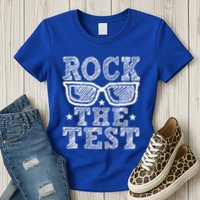Rock The Test Testing Day Retro Motivational Womens T-Shirt