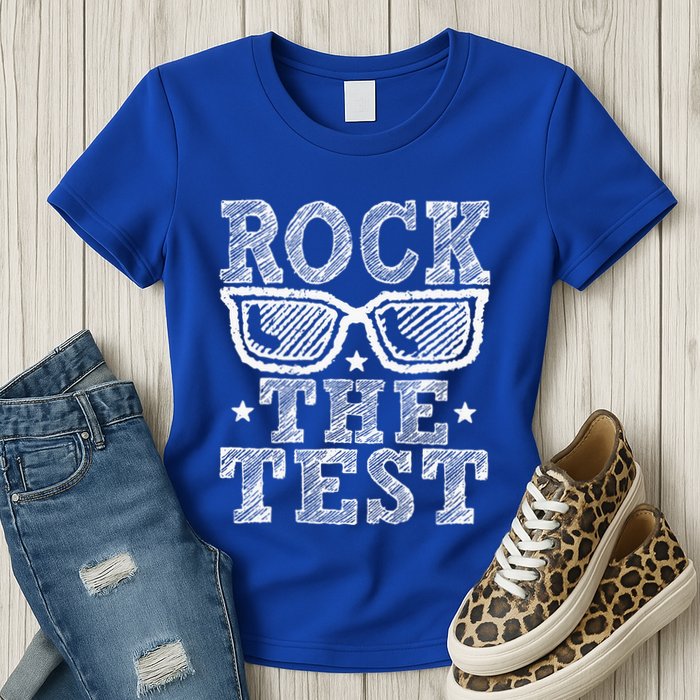 Rock The Test Testing Day Retro Motivational Womens T-Shirt