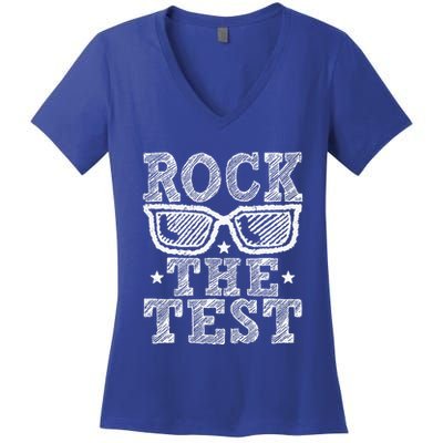 Rock The Test Testing Day Retro Motivational Women's V-Neck T-Shirt