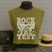 Rock The Test Testing Day Retro Motivational Garment-Dyed Women's Muscle Tee
