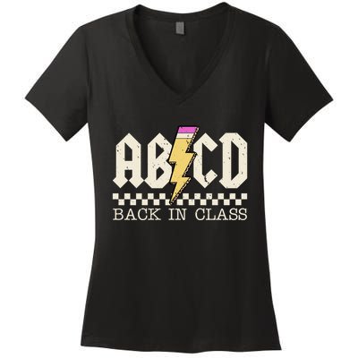 Retro Teacher Tour Abcd Back To School Classic Rock Women's V-Neck T-Shirt