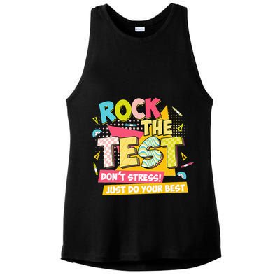 Rock The Test Day Motivational Retro Teachers Testing Day Ladies PosiCharge Tri-Blend Wicking Tank