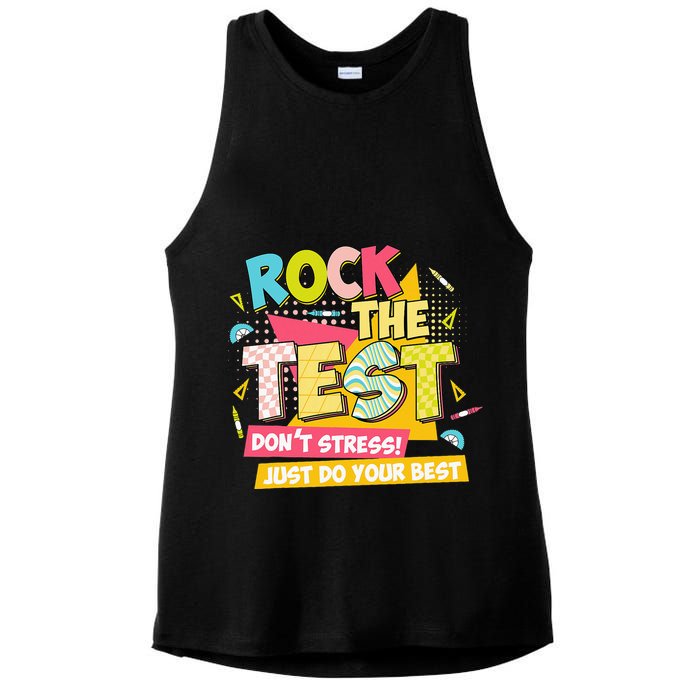 Rock The Test Day Motivational Retro Teachers Testing Day Ladies PosiCharge Tri-Blend Wicking Tank