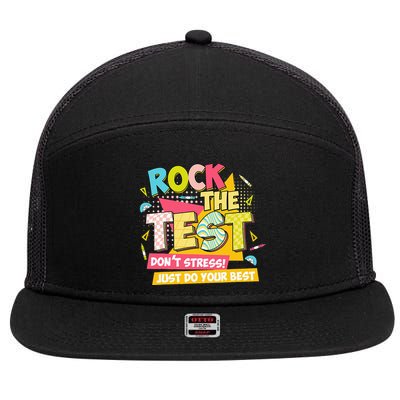 Rock The Test Day Motivational Retro Teachers Testing Day 7 Panel Mesh Trucker Snapback Hat