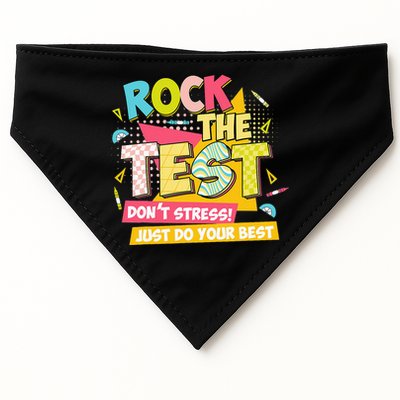 Rock The Test Day Motivational Retro Teachers Testing Day USA-Made Doggie Bandana