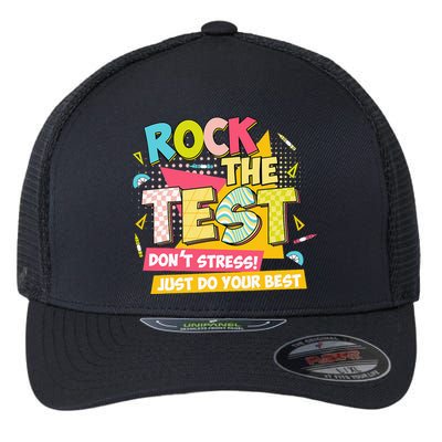 Rock The Test Day Motivational Retro Teachers Testing Day Flexfit Unipanel Trucker Cap