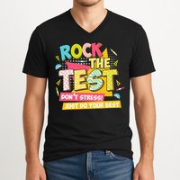 Rock The Test Day Motivational Retro Teachers Testing Day V-Neck T-Shirt