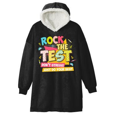 Rock The Test Day Motivational Retro Teachers Testing Day Hooded Wearable Blanket