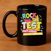 Rock The Test Day Motivational Retro Teachers Testing Day 11oz C Handle Ceramic Mug