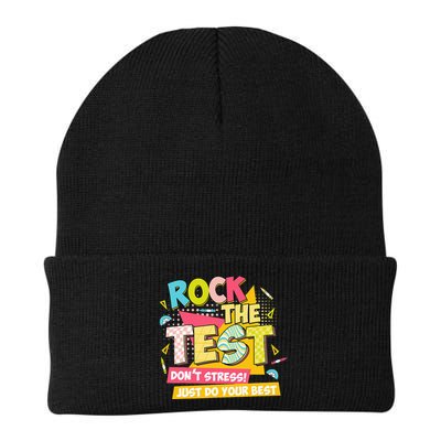 Rock The Test Day Motivational Retro Teachers Testing Day Beanie