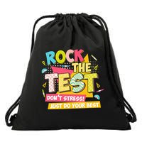 Rock The Test Day Motivational Retro Teachers Testing Day Drawstring Bag