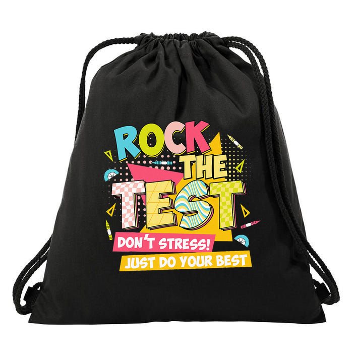 Rock The Test Day Motivational Retro Teachers Testing Day Drawstring Bag