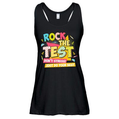 Rock The Test Day Motivational Retro Teachers Testing Day Ladies Essential Flowy Tank