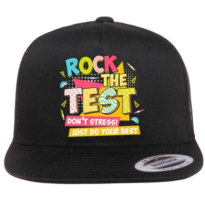 Rock The Test Day Motivational Retro Teachers Testing Day Flatbill Hat
