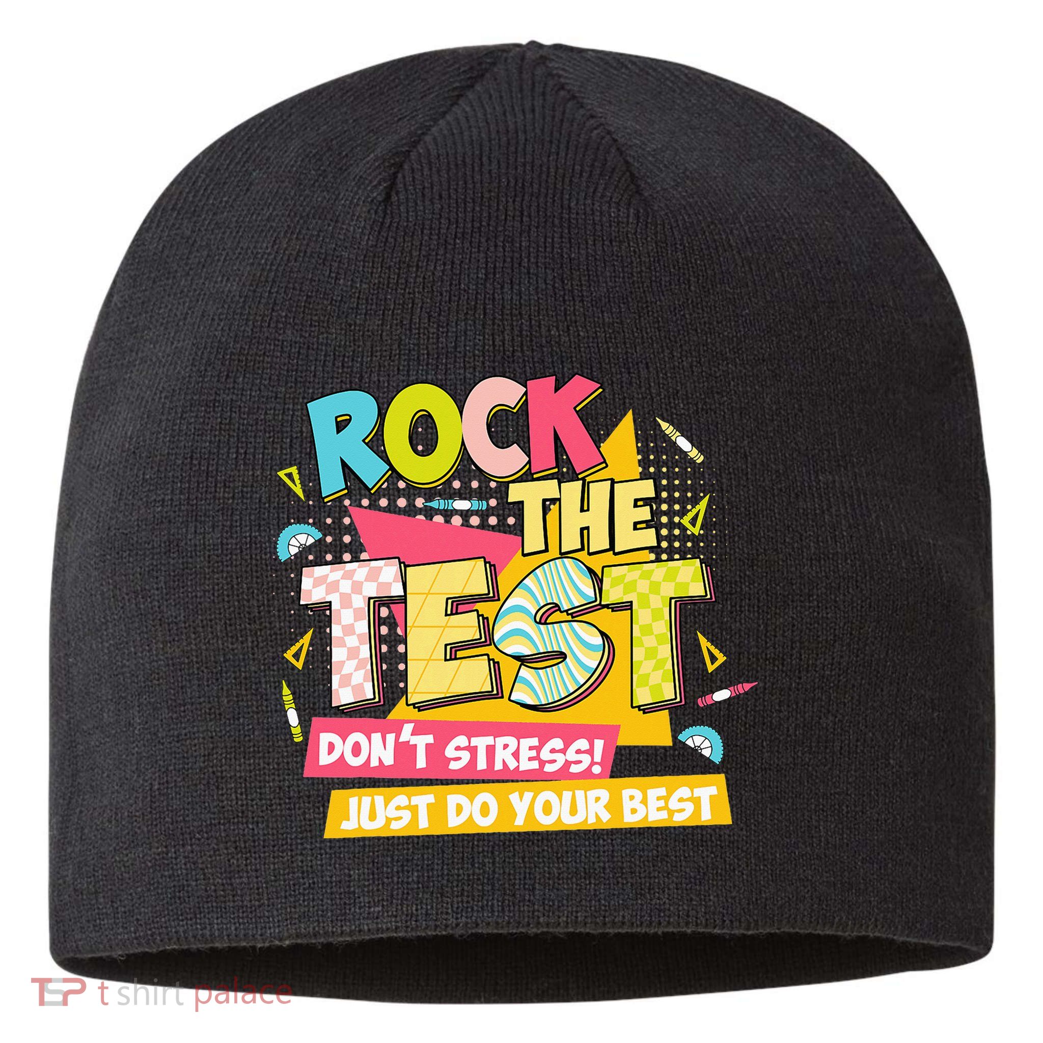 Rock The Test Day Motivational Retro Teachers Testing Day Sustainable Beanie