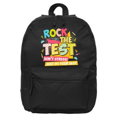 Rock The Test Day Motivational Retro Teachers Testing Day 16 in Basic Backpack