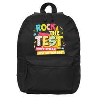 Rock The Test Day Motivational Retro Teachers Testing Day 16 in Basic Backpack