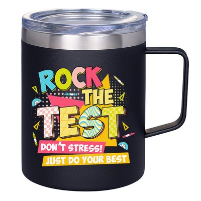 Rock The Test Day Motivational Retro Teachers Testing Day 12oz Stainless Steel Coffee Mug