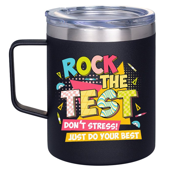 Rock The Test Day Motivational Retro Teachers Testing Day 12oz Stainless Steel Coffee Mug