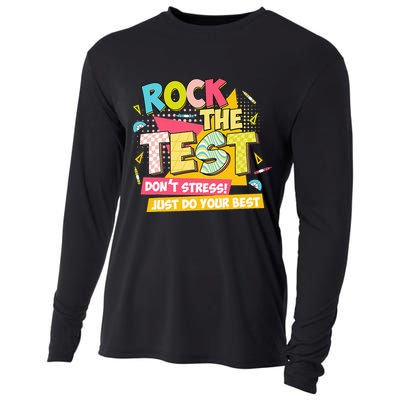 Rock The Test Day Motivational Retro Teachers Testing Day Cooling Performance Long Sleeve Crew