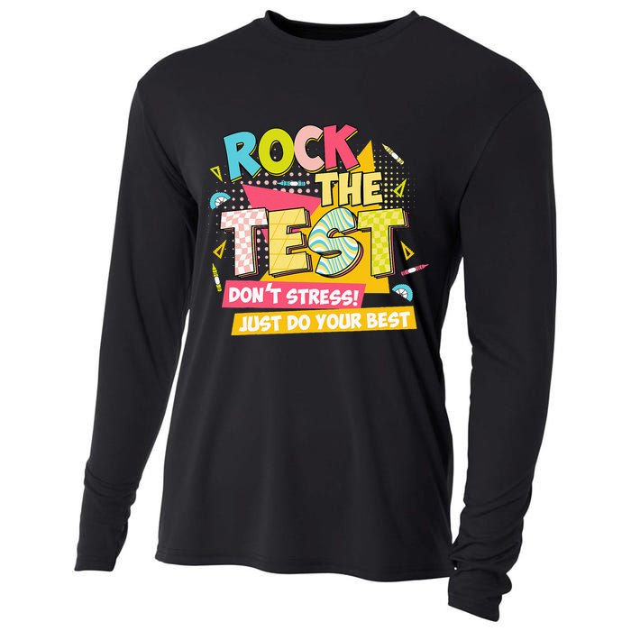 Rock The Test Day Motivational Retro Teachers Testing Day Cooling Performance Long Sleeve Crew
