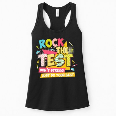 Rock The Test Day Motivational Retro Teachers Testing Day Womens Tank Top