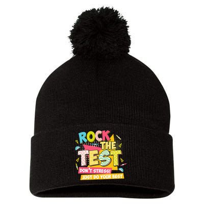 Rock The Test Day Motivational Retro Teachers Testing Day Pom Pom 12in Knit Beanie