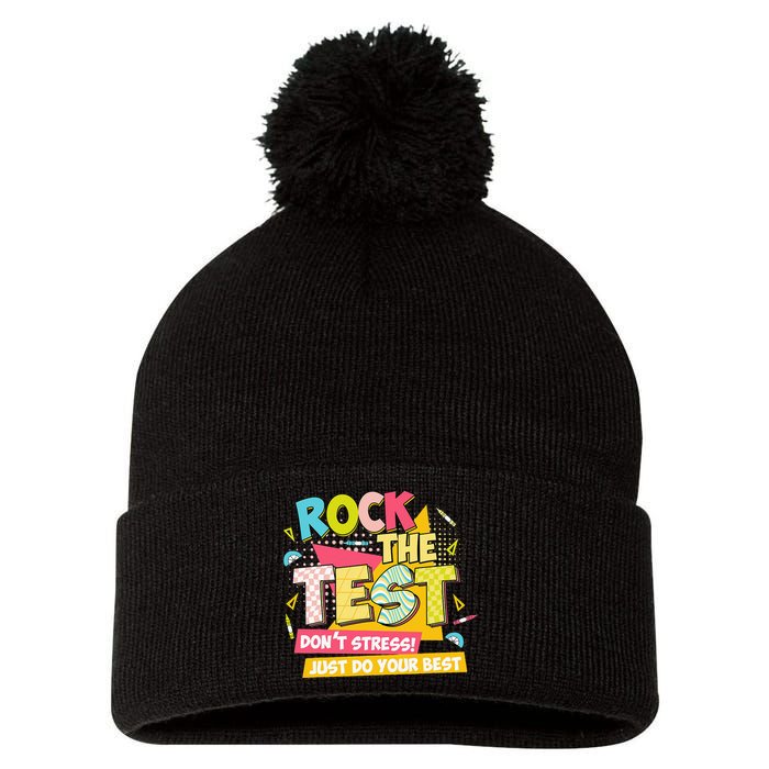 Rock The Test Day Motivational Retro Teachers Testing Day Pom Pom 12in Knit Beanie