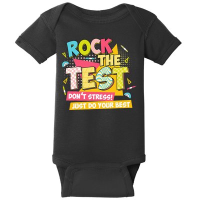 Rock The Test Day Motivational Retro Teachers Testing Day Baby Bodysuit