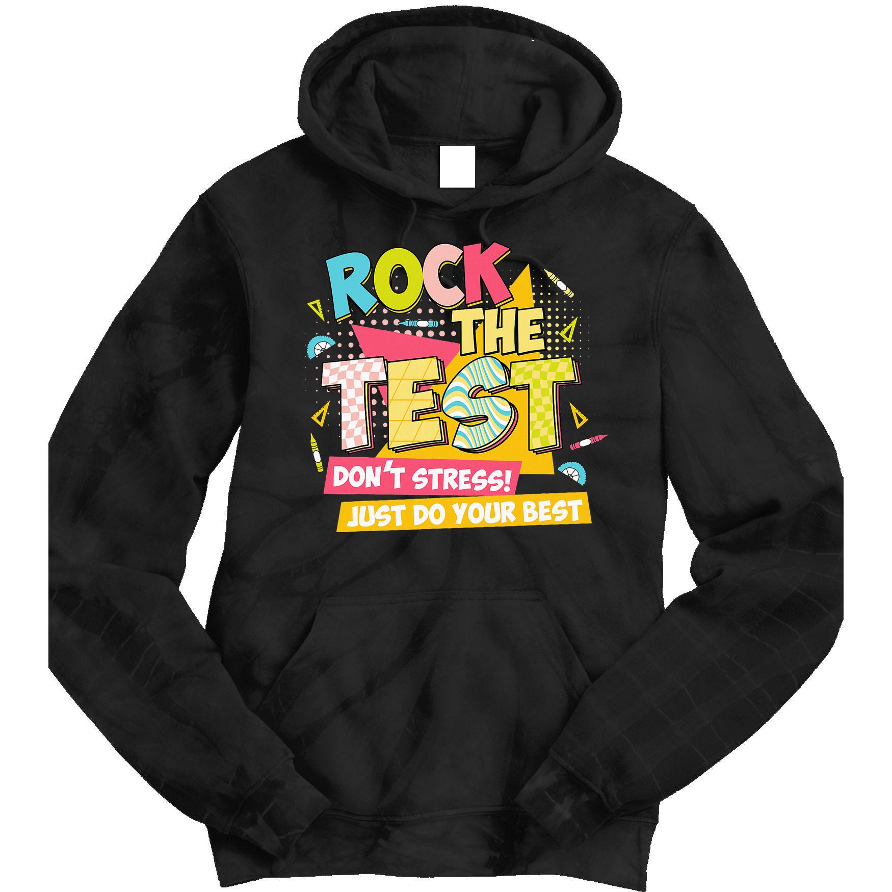 Rock The Test Day Motivational Retro Teachers Testing Day Tie Dye Hoodie