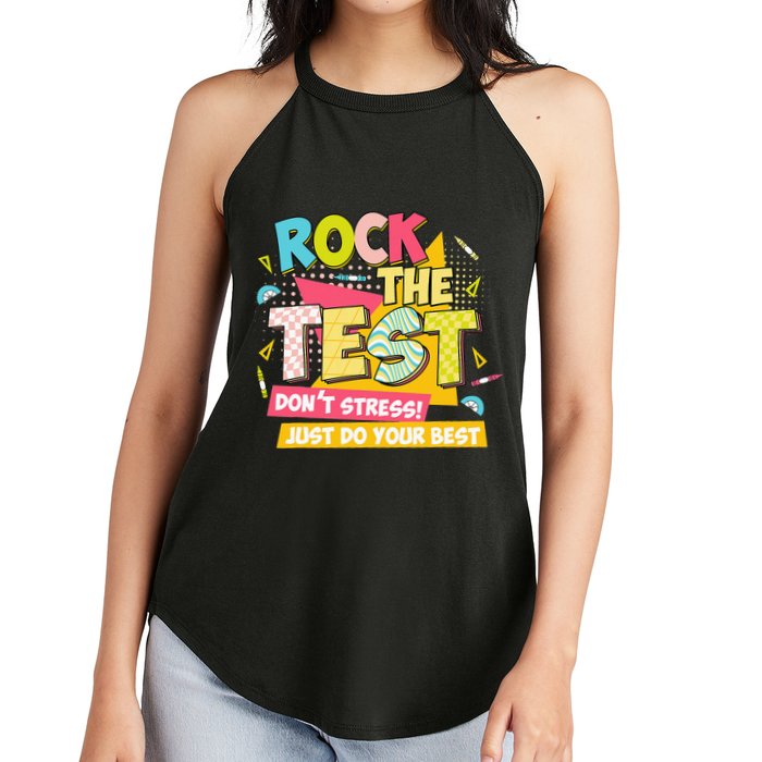 Rock The Test Day Motivational Retro Teachers Testing Day Women's Perfect Tri Rocker Tank