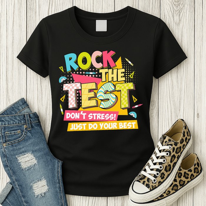 Rock The Test Day Motivational Retro Teachers Testing Day Womens T-Shirt