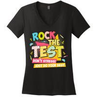 Rock The Test Day Motivational Retro Teachers Testing Day Women's V-Neck T-Shirt