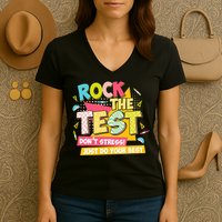 Rock The Test Day Motivational Retro Teachers Testing Day Women's V-Neck T-Shirt