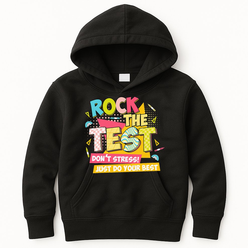 Rock The Test Day Motivational Retro Teachers Testing Day Kids Hoodie