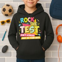Rock The Test Day Motivational Retro Teachers Testing Day Kids Hoodie